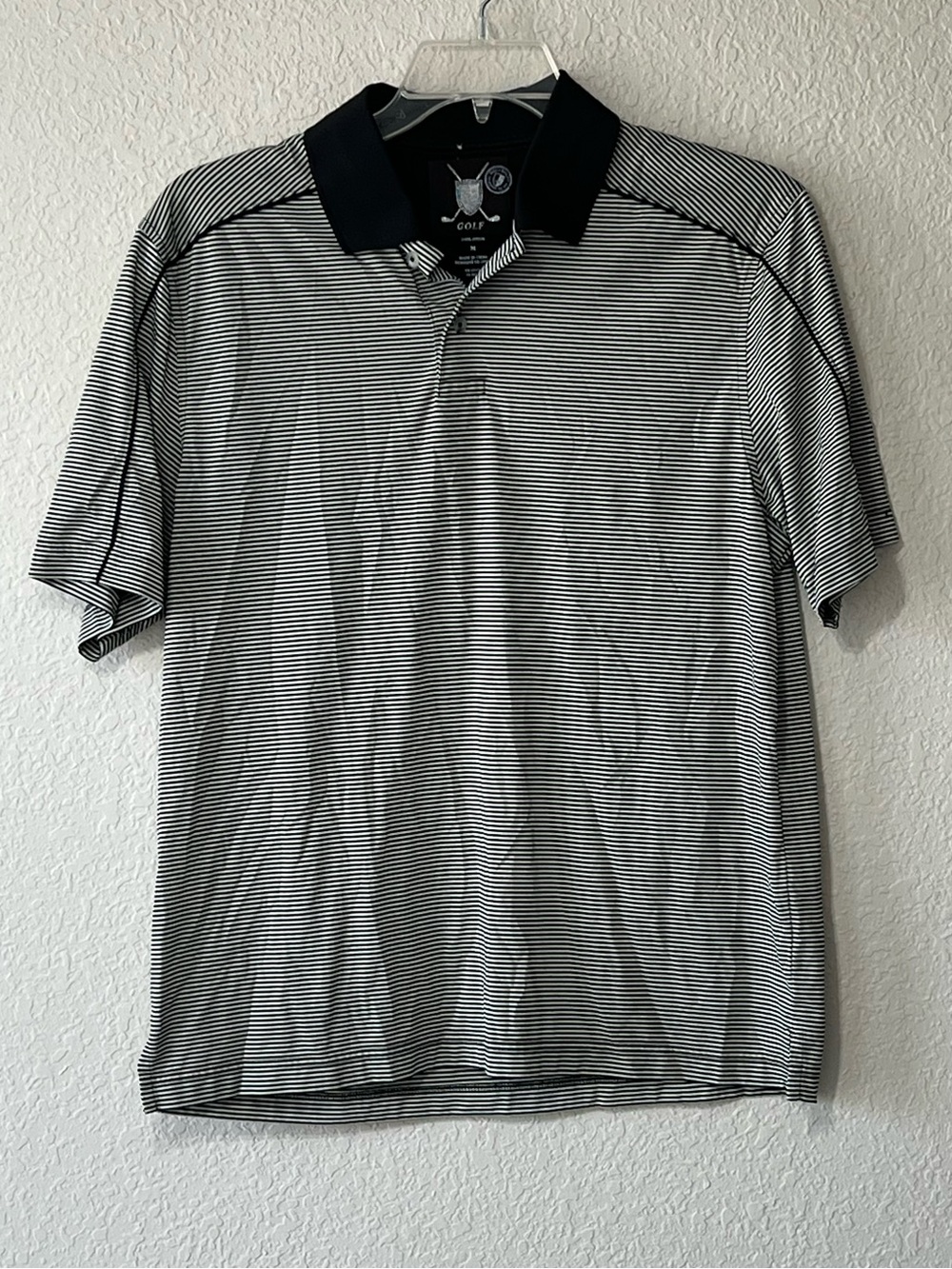 Black Brown 1826 Men’s Polo Shirt Black Cream Striped S/S Preppy Casual Medium